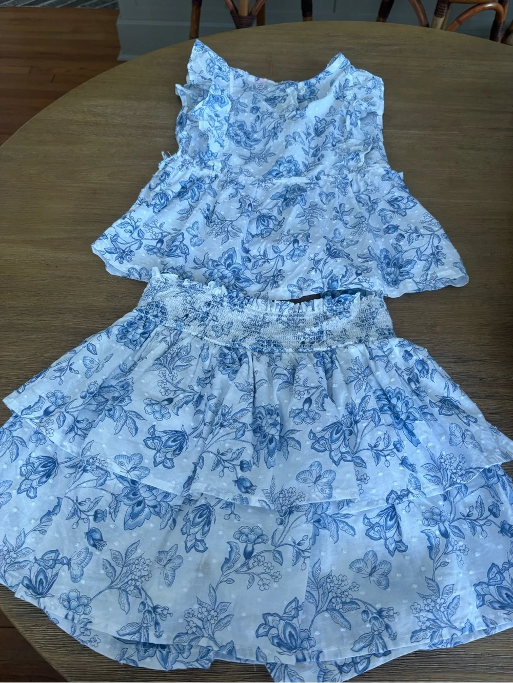 Penelope Mack White & Blue Floral Print Skirt & Top Set size 7